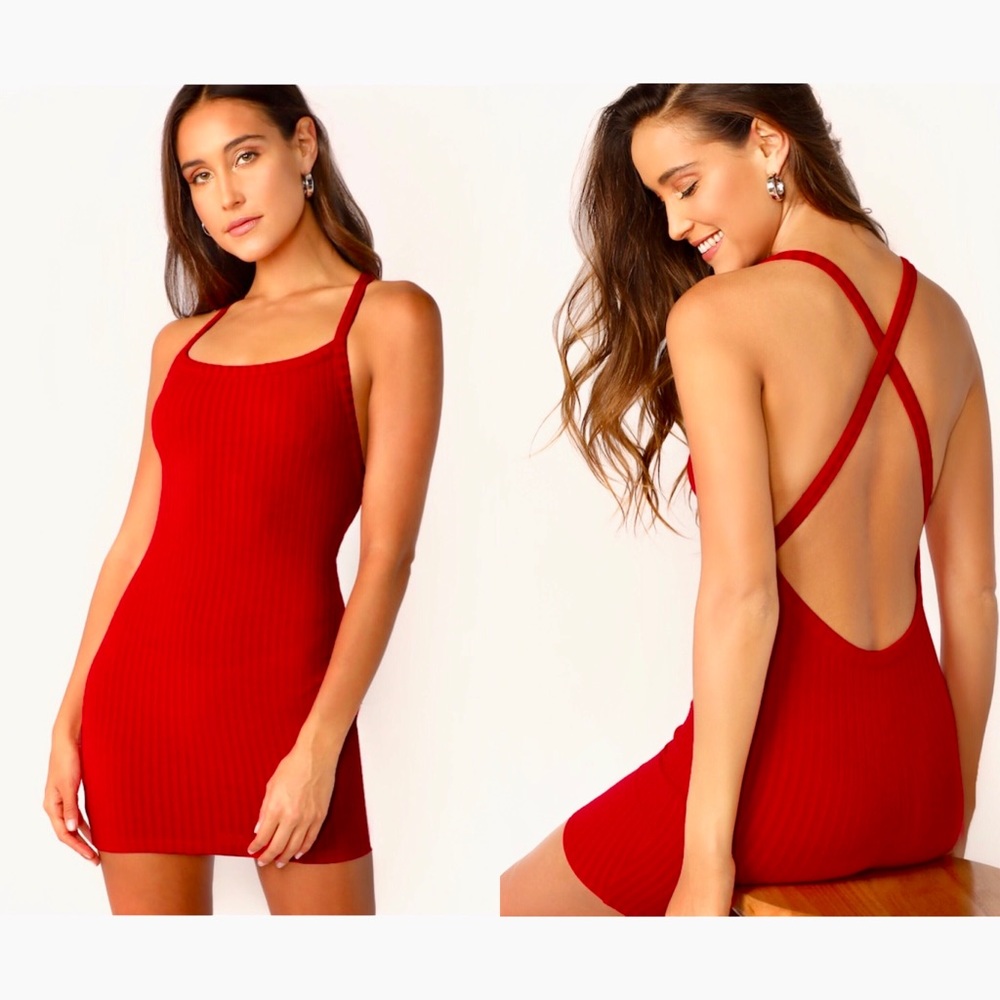 ✨ Crisscross Backless Rib-Knit Bodycon Dress✨